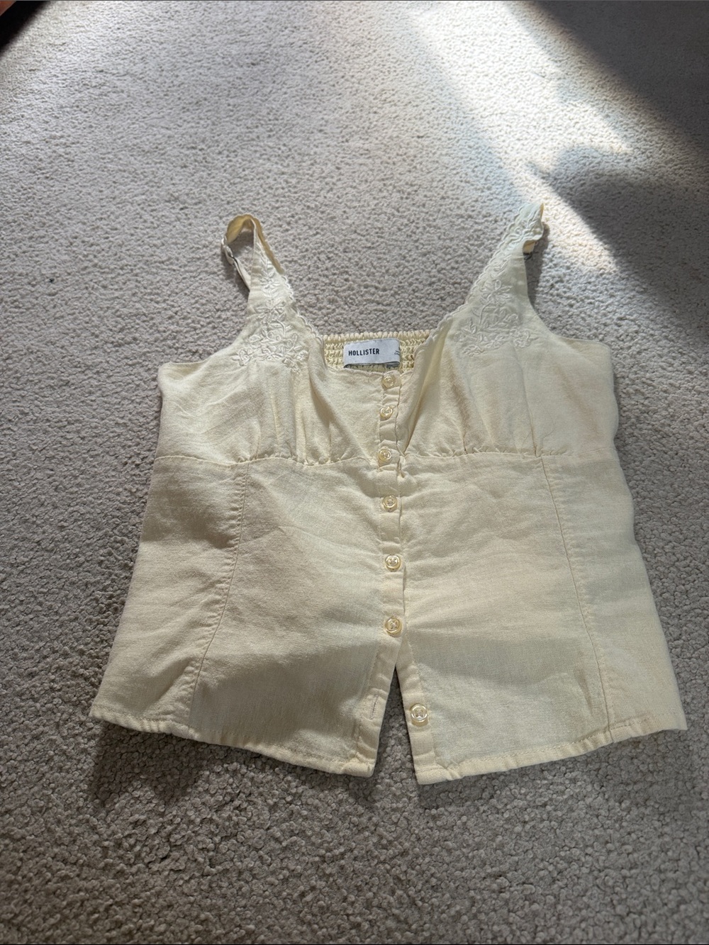 Hollister Cream Lace-Trim Button-Front Camisole